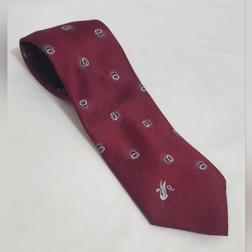 Vintage Don Loper Beverly Hills Burgundy White Blue Geometric Silk Blend Tie